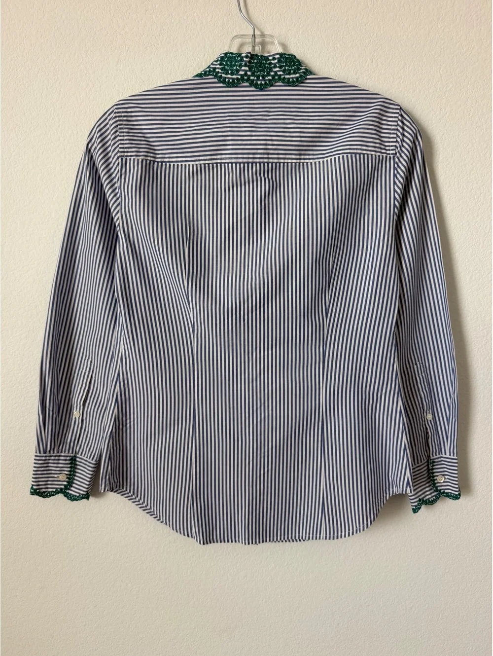 J. Crew Blue/White Striped Long Sleeve Button Up Embroidered Trim Shirt Size 00